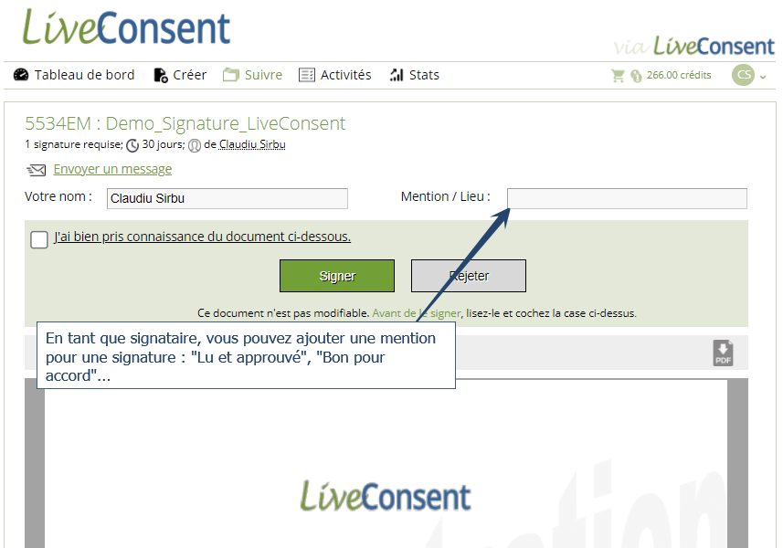 ajouter une mention à votre signature