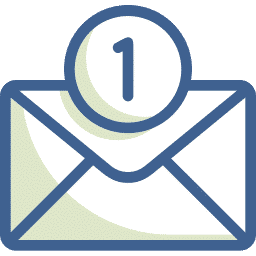 Une enveloppe bleue et blanche affiche un badge circulaire avec le chiffre 1, évoquant une nouvelle notification ou un message en attente.