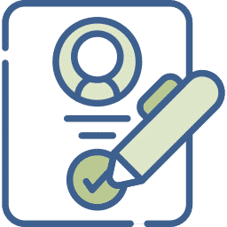 Une icône de profil utilisateur avec un crayon et une coche illustre une validation d'inscription simple et rapide.